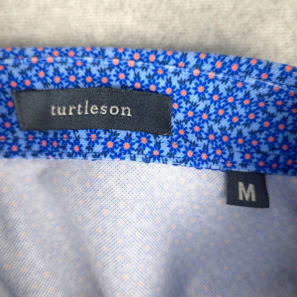 Turtleson Mens Performance Golf‎ Polo Shirt Blue Orange Floral Print Size M - Picture 3 of 8